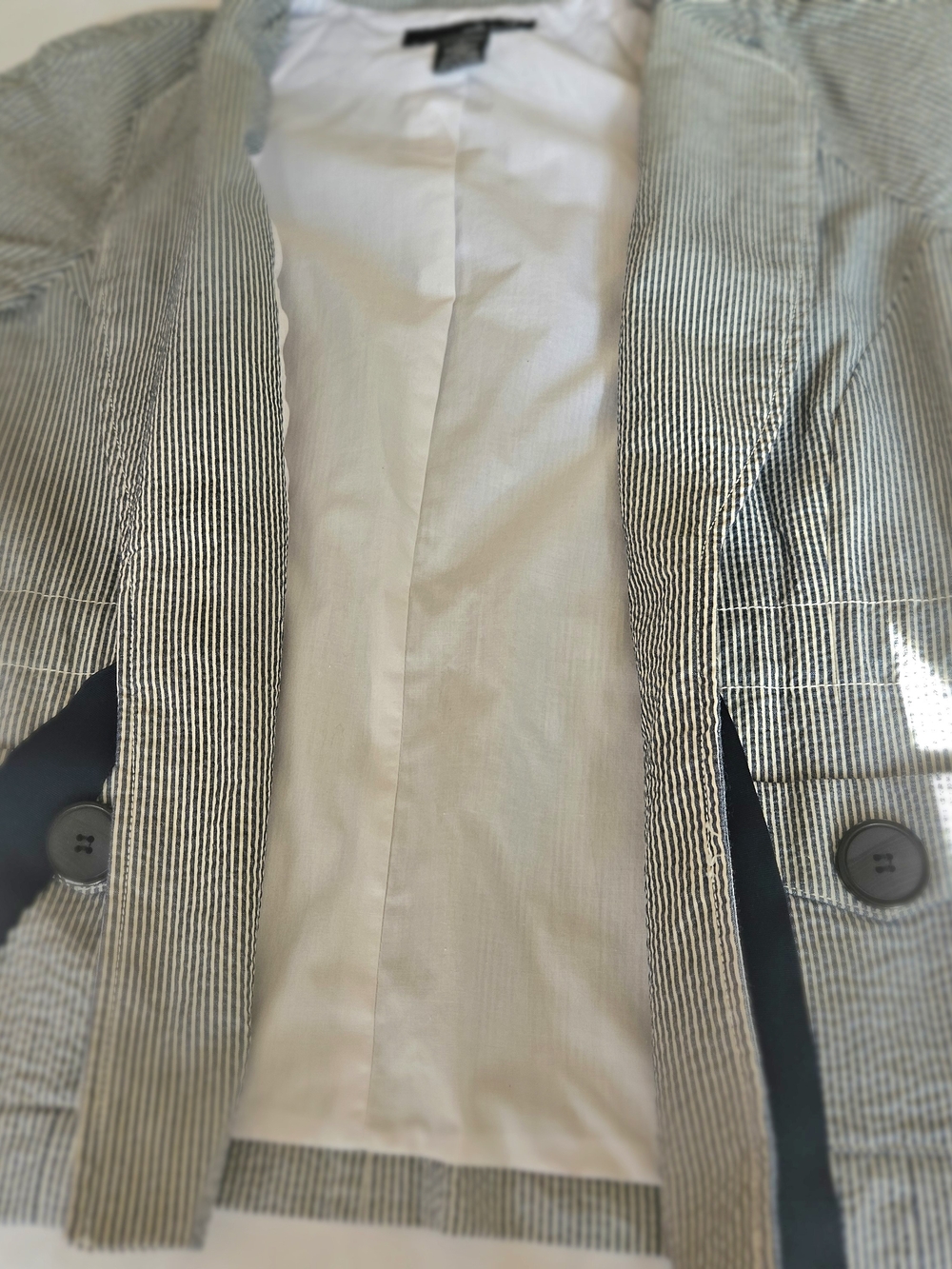 Willi Smith Coastal Seersucker Blue White Striped Utility Blazer Jacket Size L - Picture 8 of 12